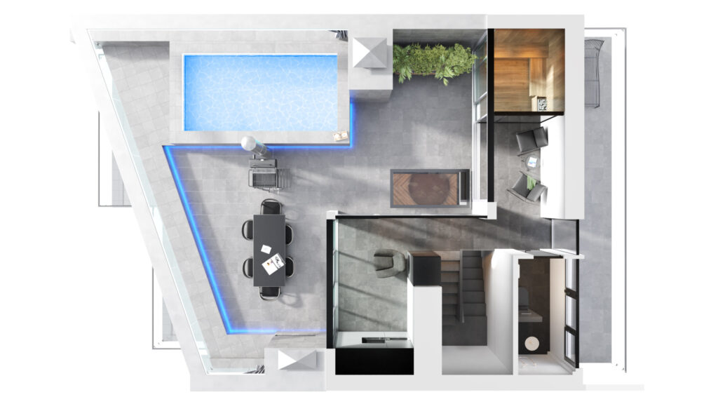 Floor plan of apartment with swimming pool