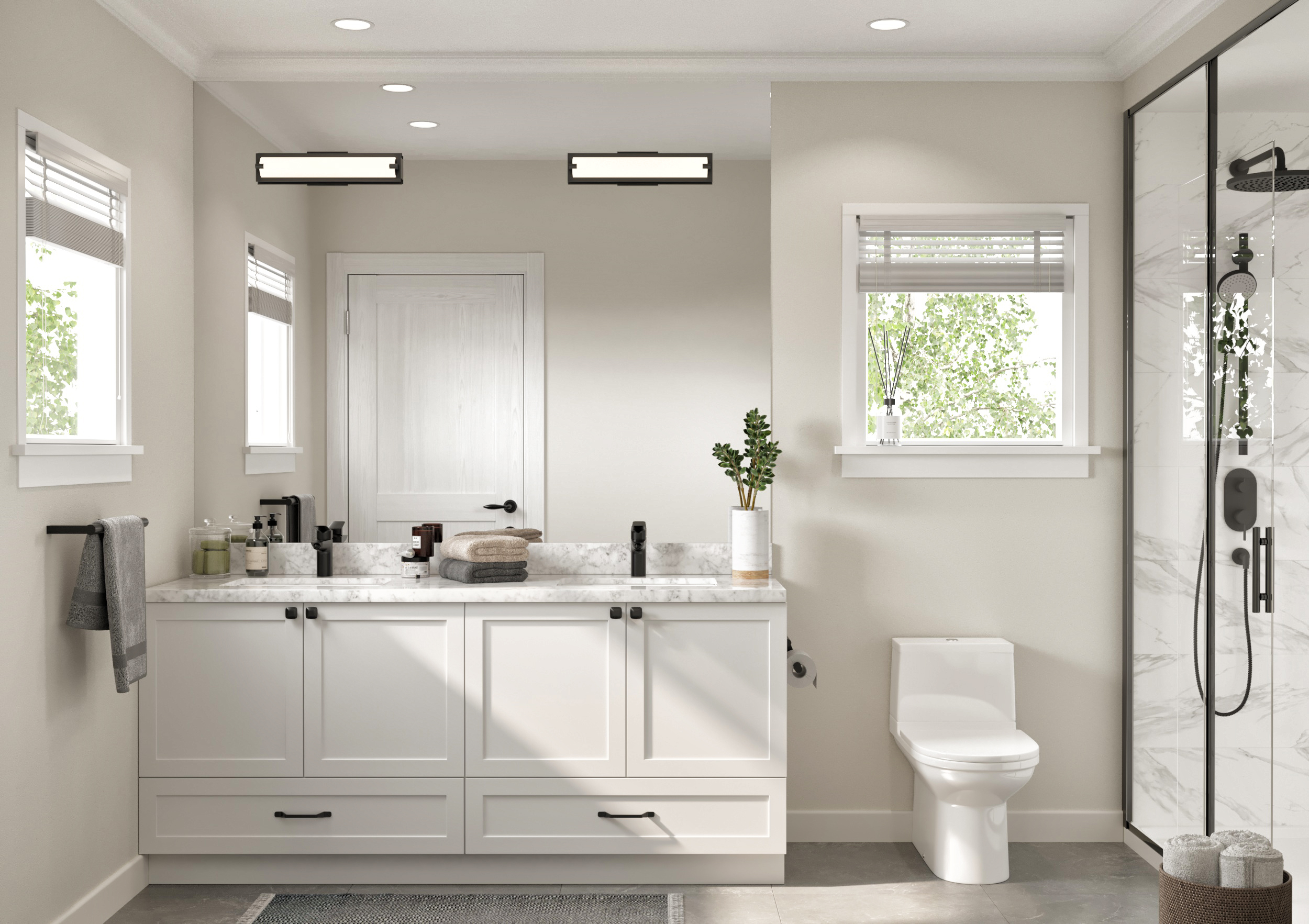 Bathroom 3D rendering with natural light