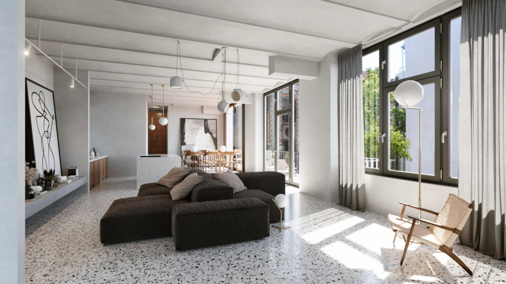 living room in a modern style in natural light
