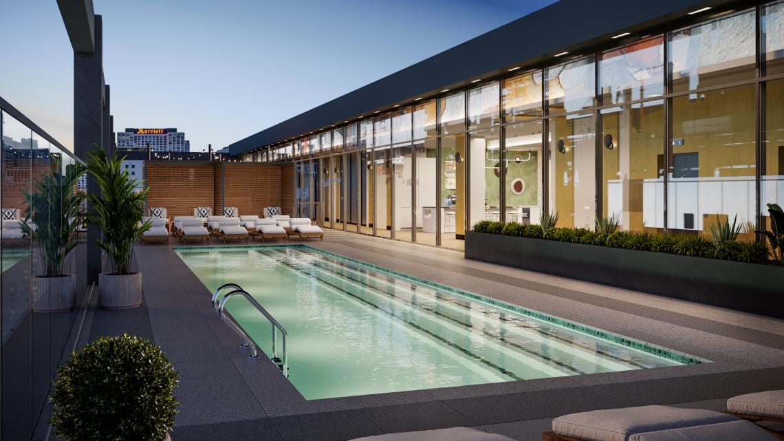 rendering of the pool in rooftop of saint grand