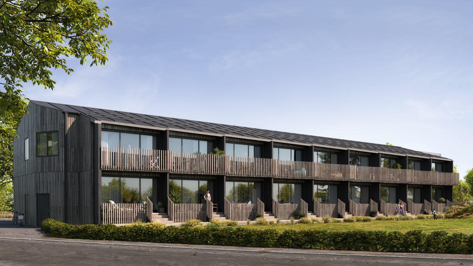 modern style house with large windows in summer haze