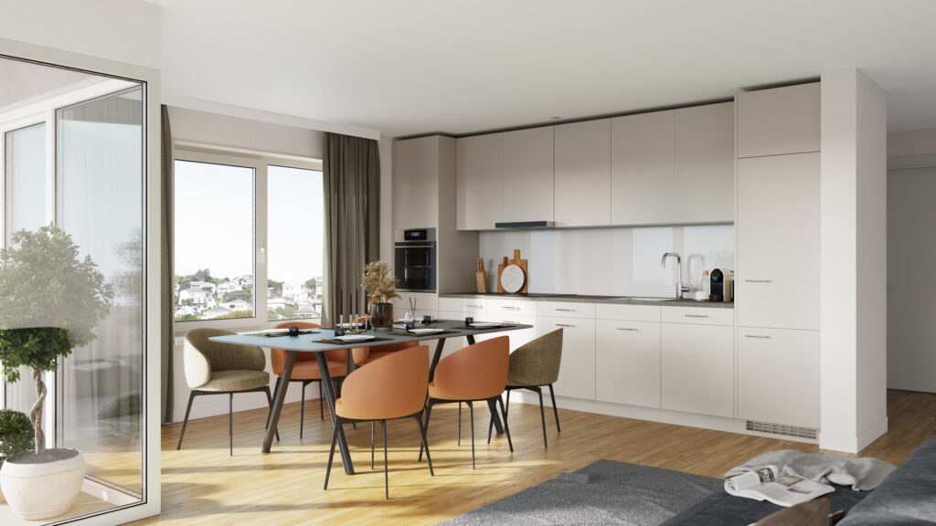 3D-Innenraum-Rendering einer Küche