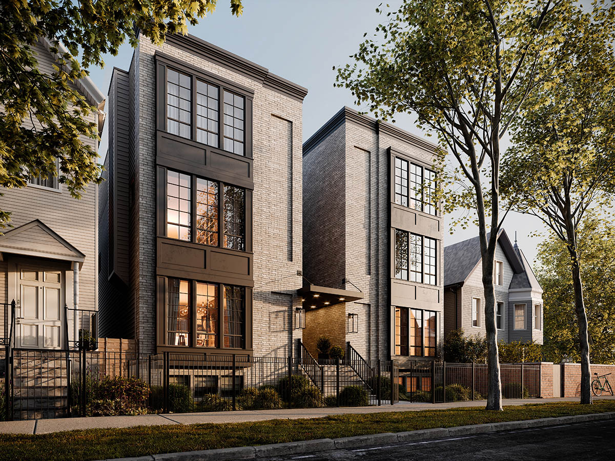 Exterior house design at twilight