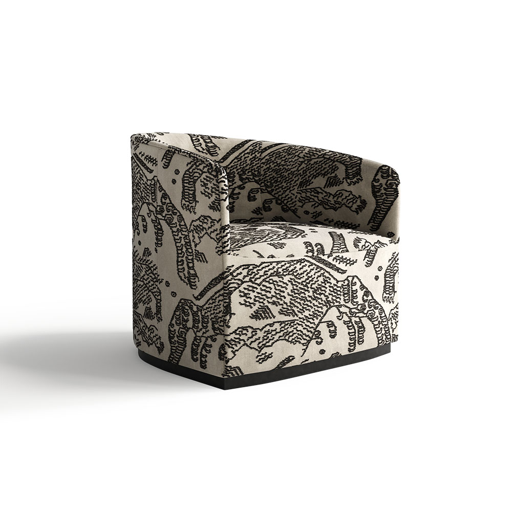 creamy armchair on the white background with dark brown details