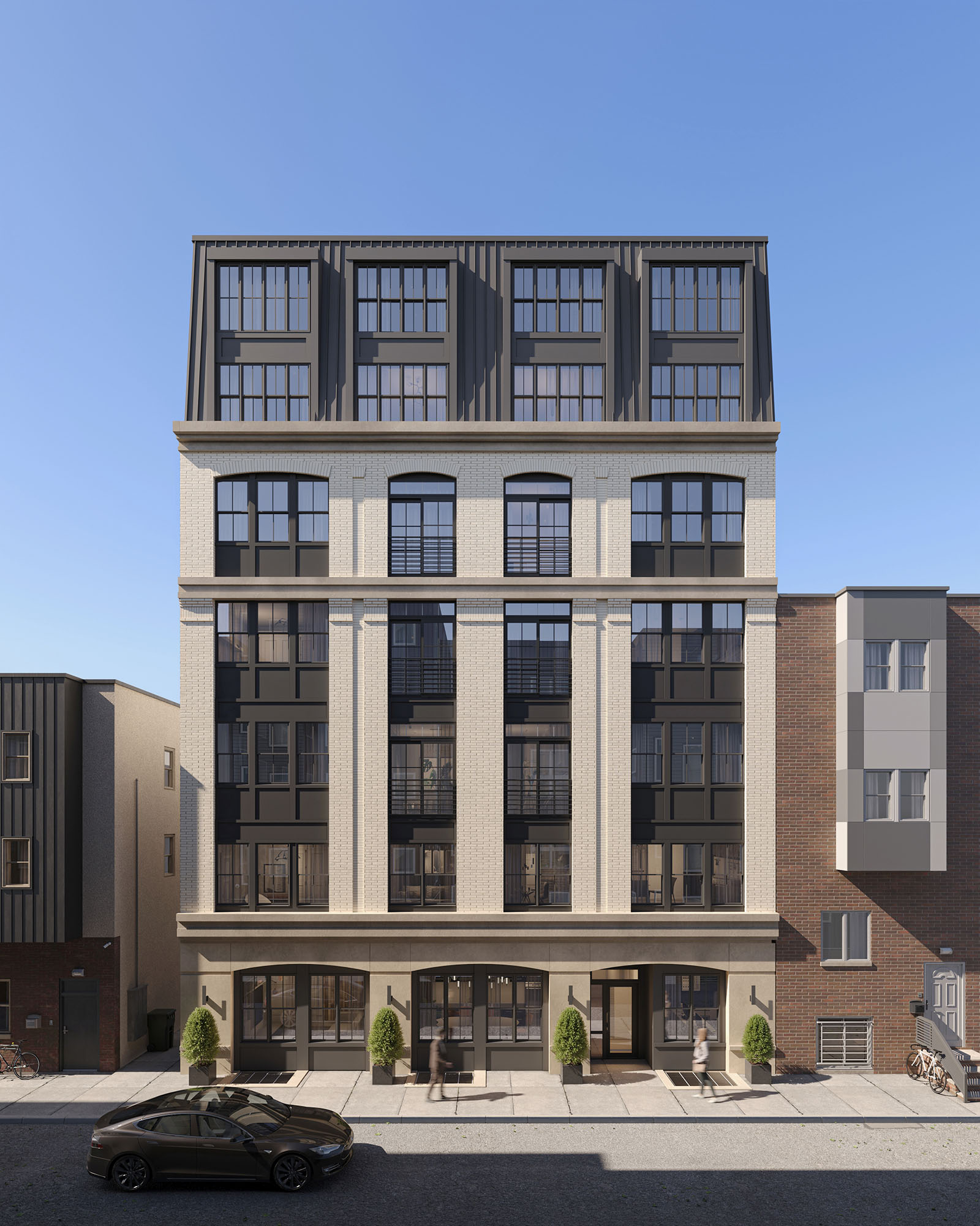 white house in classic style with black roof and big windows