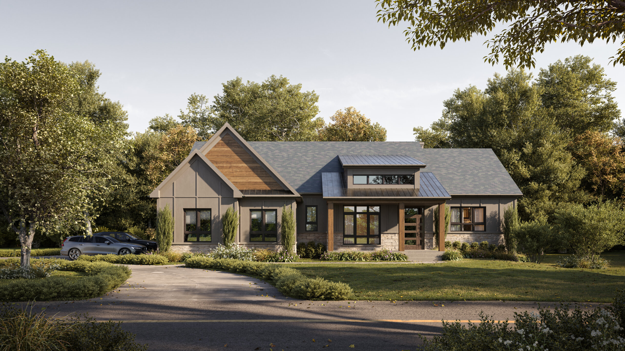 exterior rendering of the house in countryside 