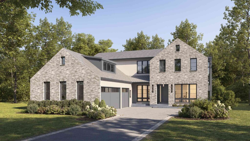 Rendu architectural d’une maison grise en lumière du jour
