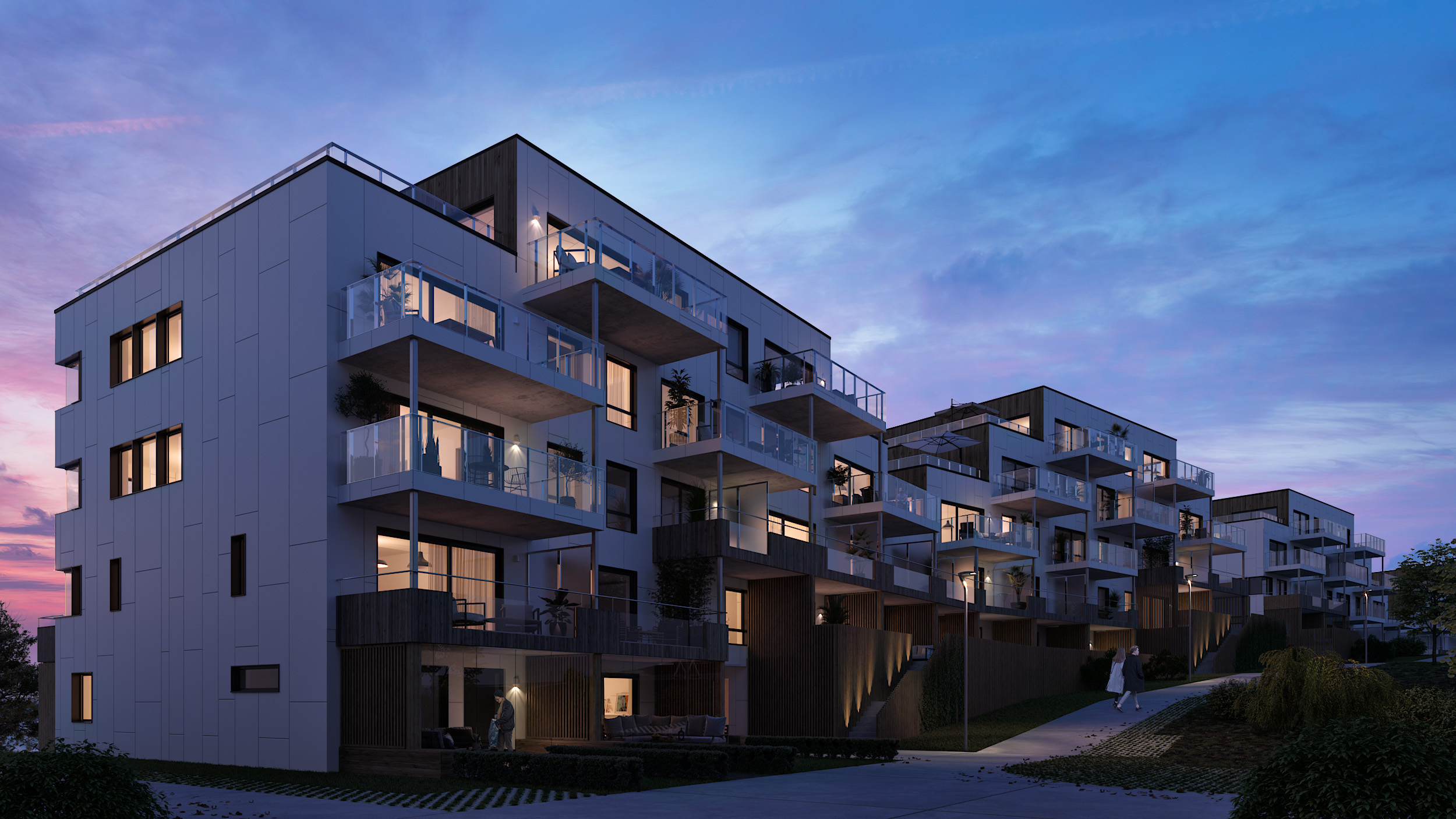 Gebäude mit unterschiedlicher Höhe im Dunkeln rendern