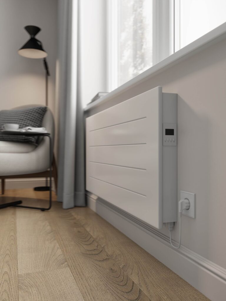 3D-Rendering des Produkts. Heizung an der Wand