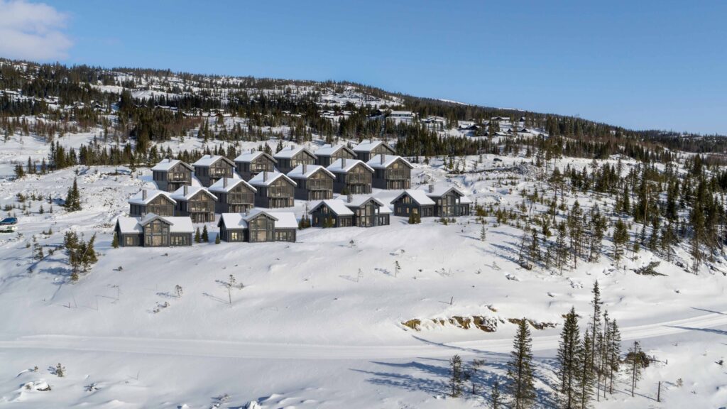 site plan rendering of the cottages in the forest in winter time