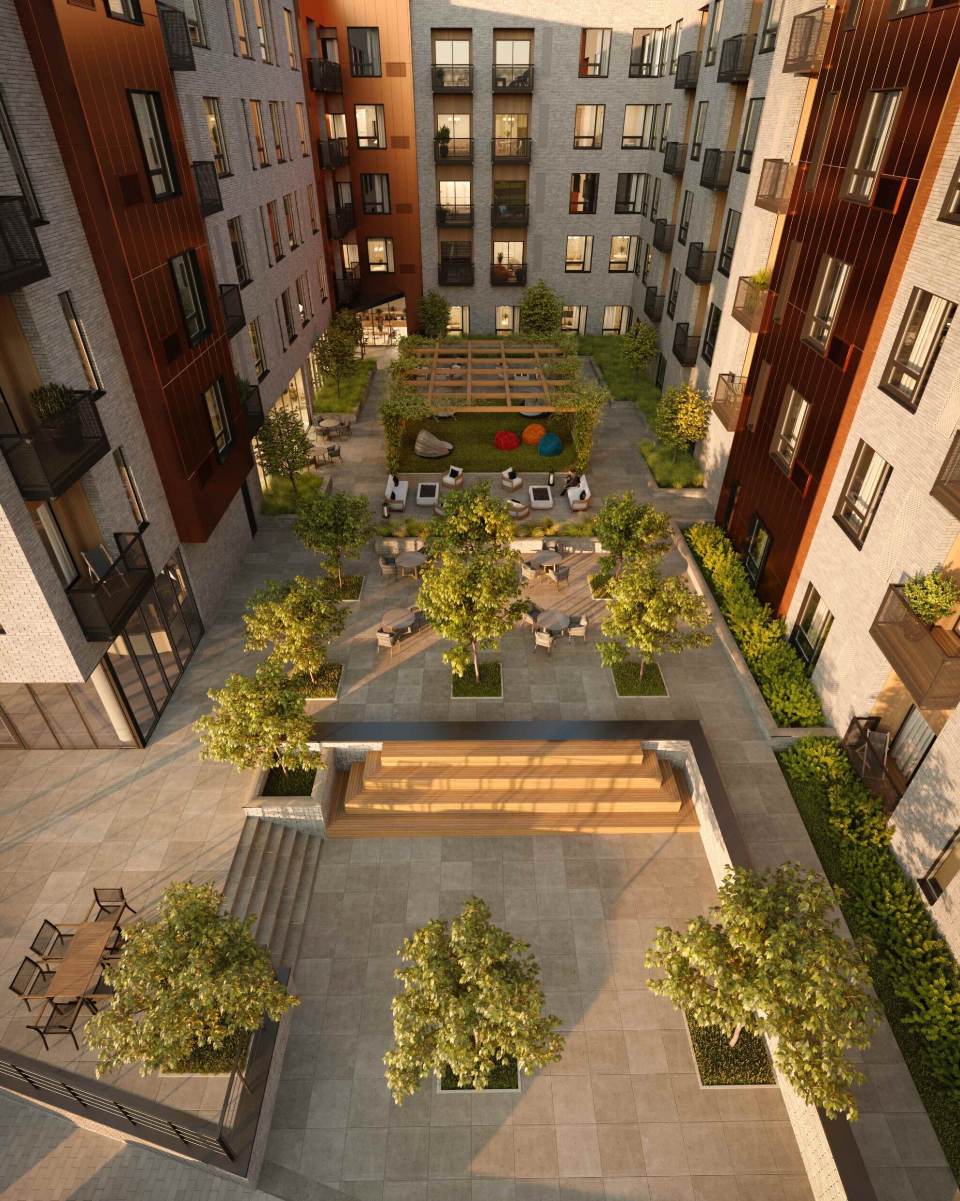 aerial rendering of courtyard