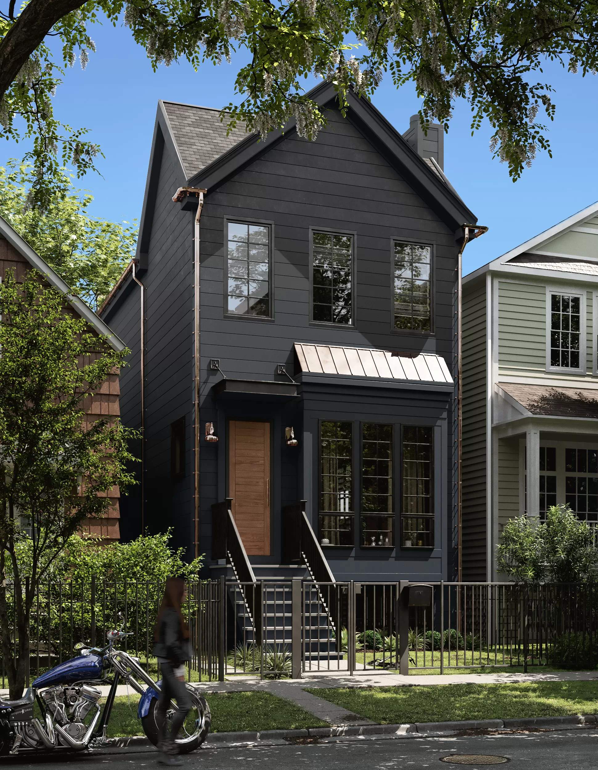 3D exterior rendering of the house in black color