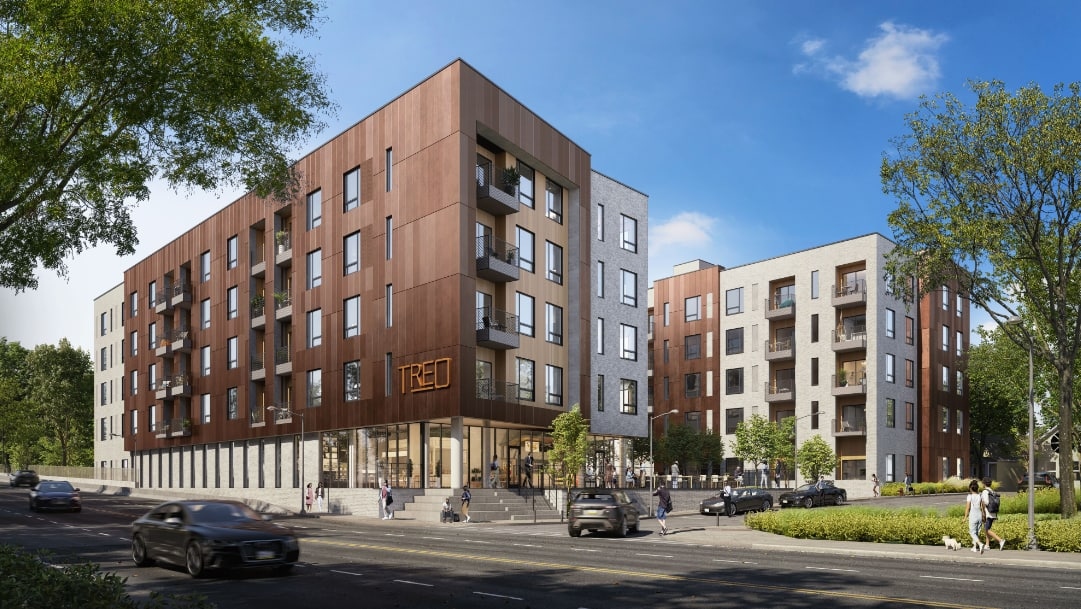 3D exterior rendering of the house in brown and grey color