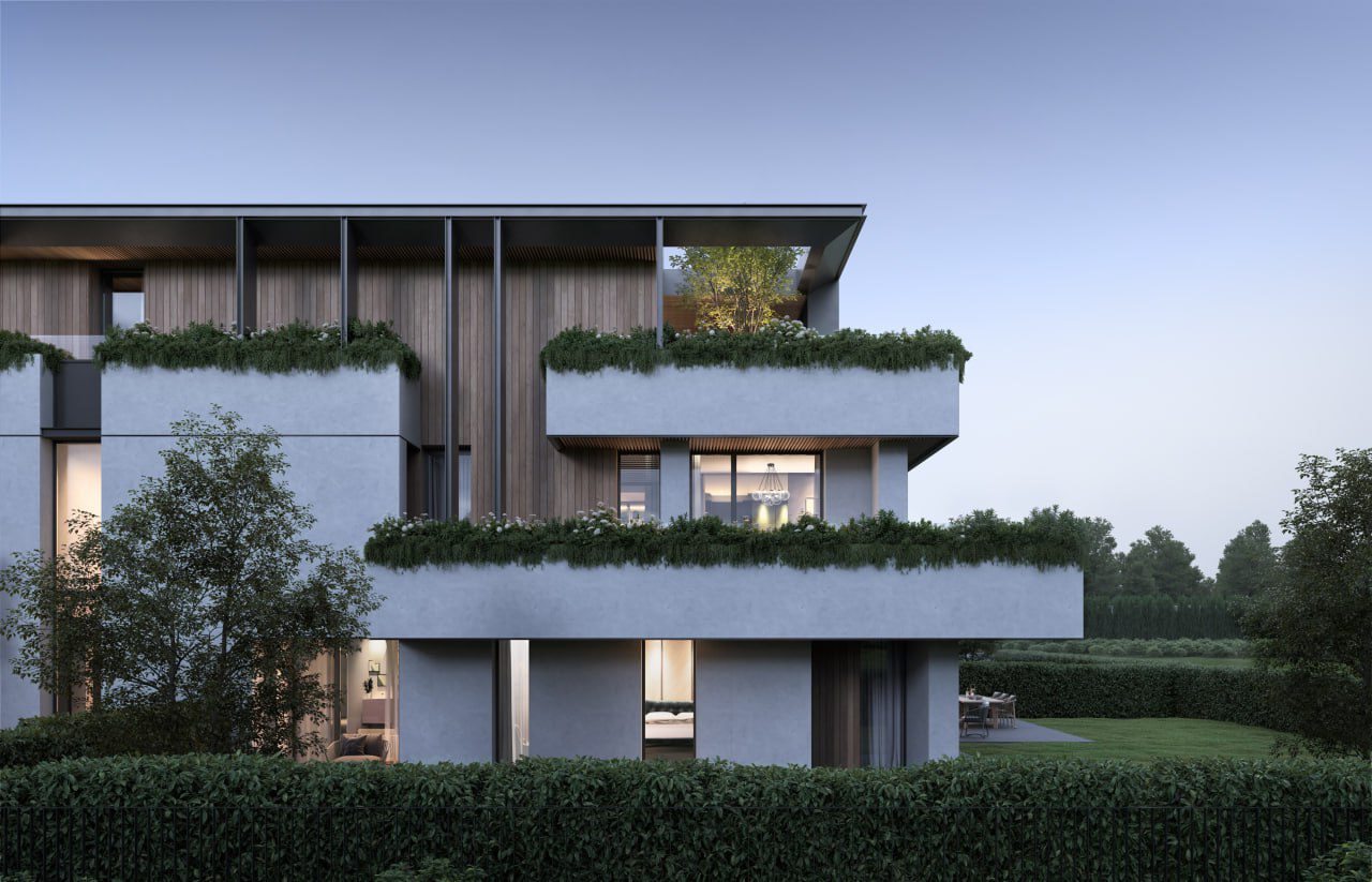 residential rendering in the twilight