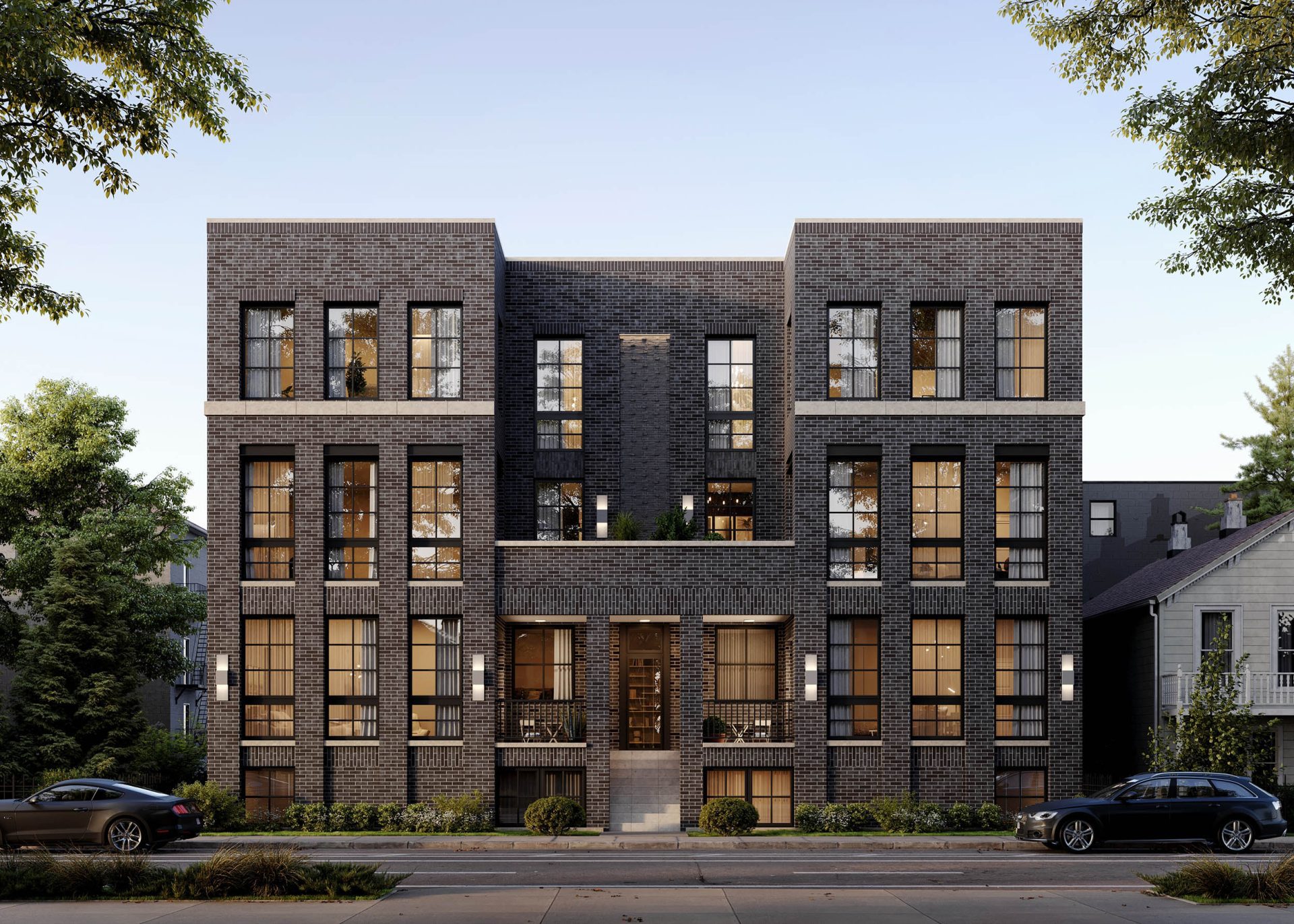 3d architectural exterior rendering of apartment building