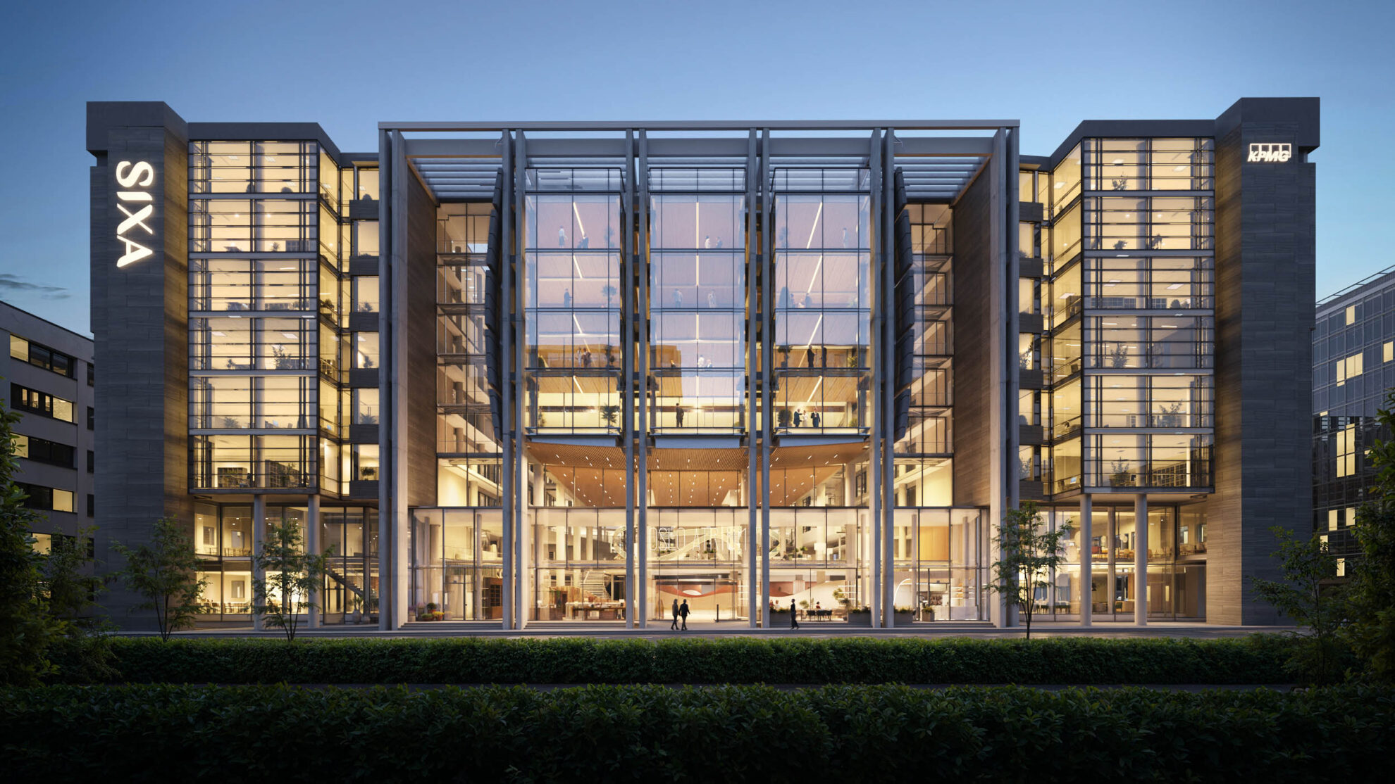 3d exterior rendering of modern office building
