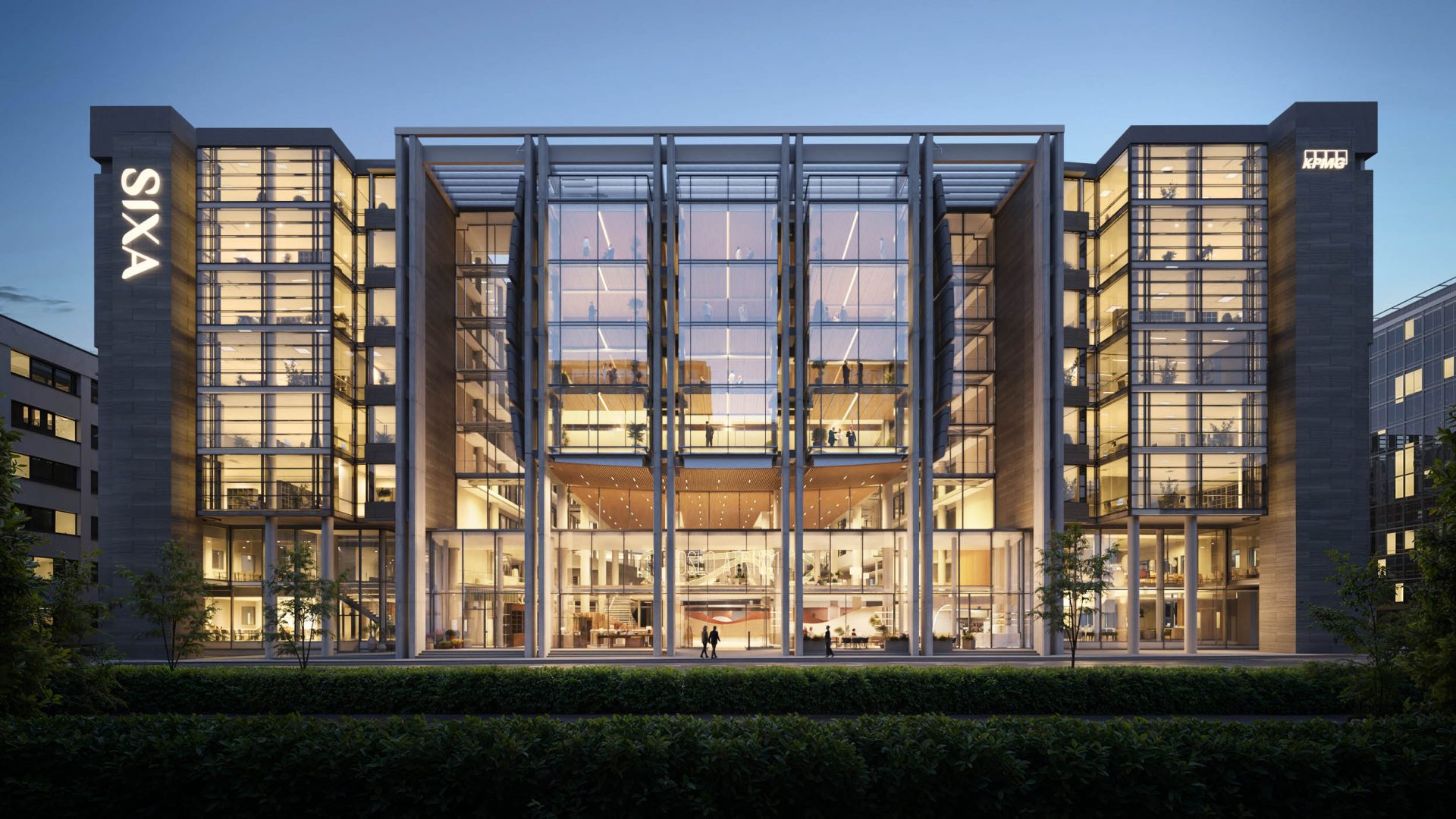 3d exterior rendering of modern office building
