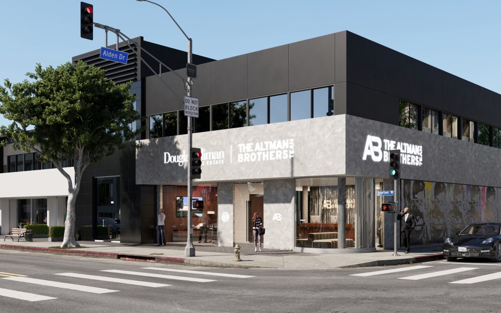 3D exterior rendering of the Altman Brothers / Douglas Elliman office at 103 Robertson Blvd, Los Angeles, by The Libman Group
