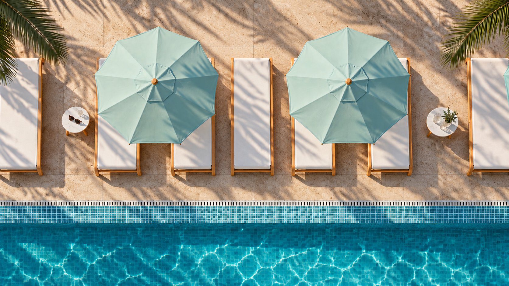 Excel Miami pool deck with loungers and umbrellas, Miami