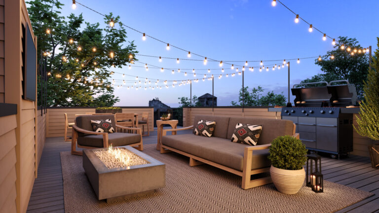 Rooftop of house in twilight with romantic light