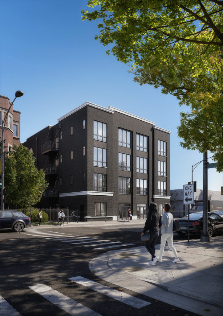 Chicago streets in daylight with building and people
