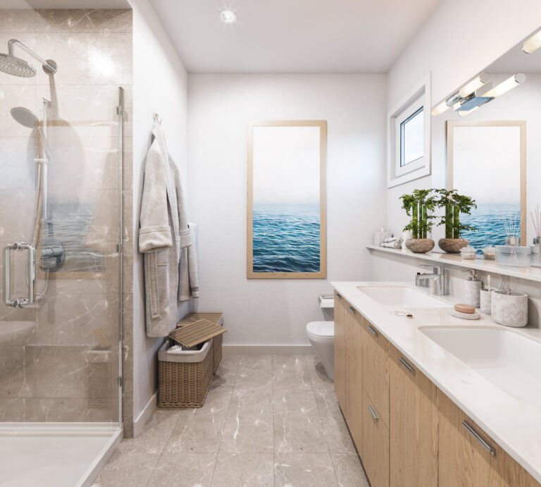 Shower with picture and house amenities