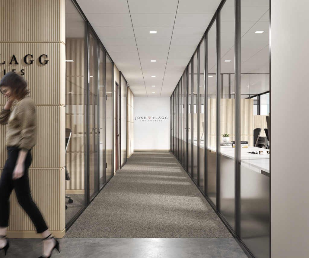 3D rendering aisle of office with natural light