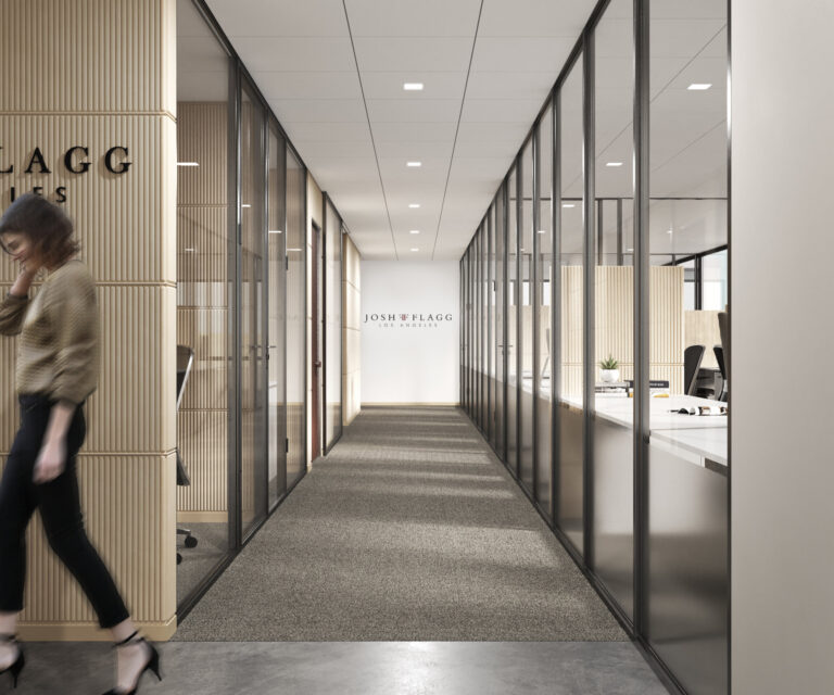 3D rendering aisle of office with natural light