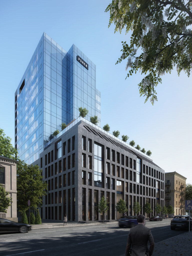 Hight stored office center made with glass walls