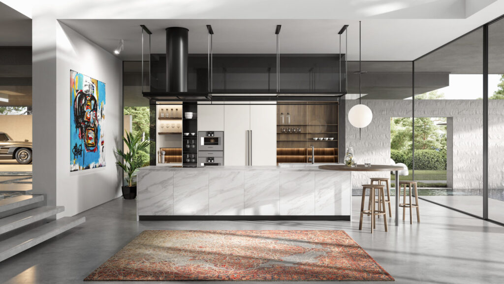 Modern style marmor kitchen with picture on the wall