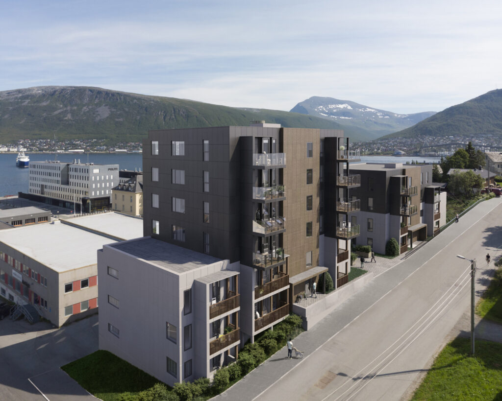 Tromso city with mountains and buildings