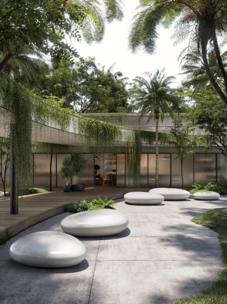 architectural exterior rendering in sustainable and green design