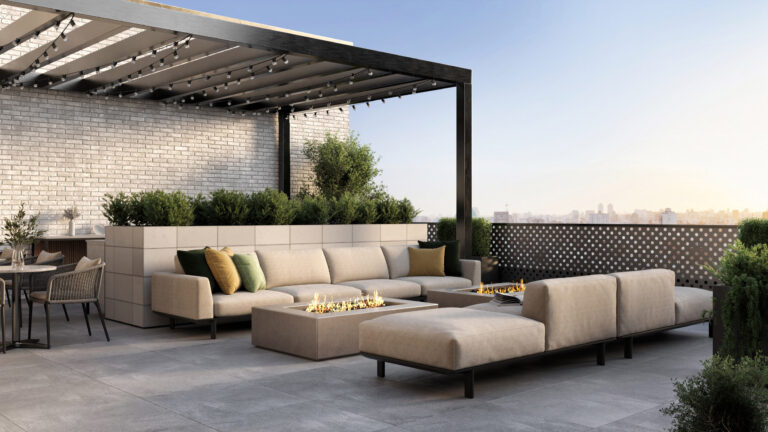 exterior rendering of terrace with view in city chicago