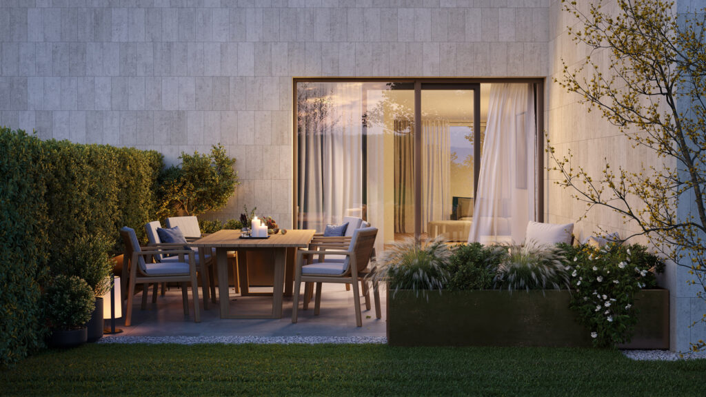 architecture visualization the back of house in twilight