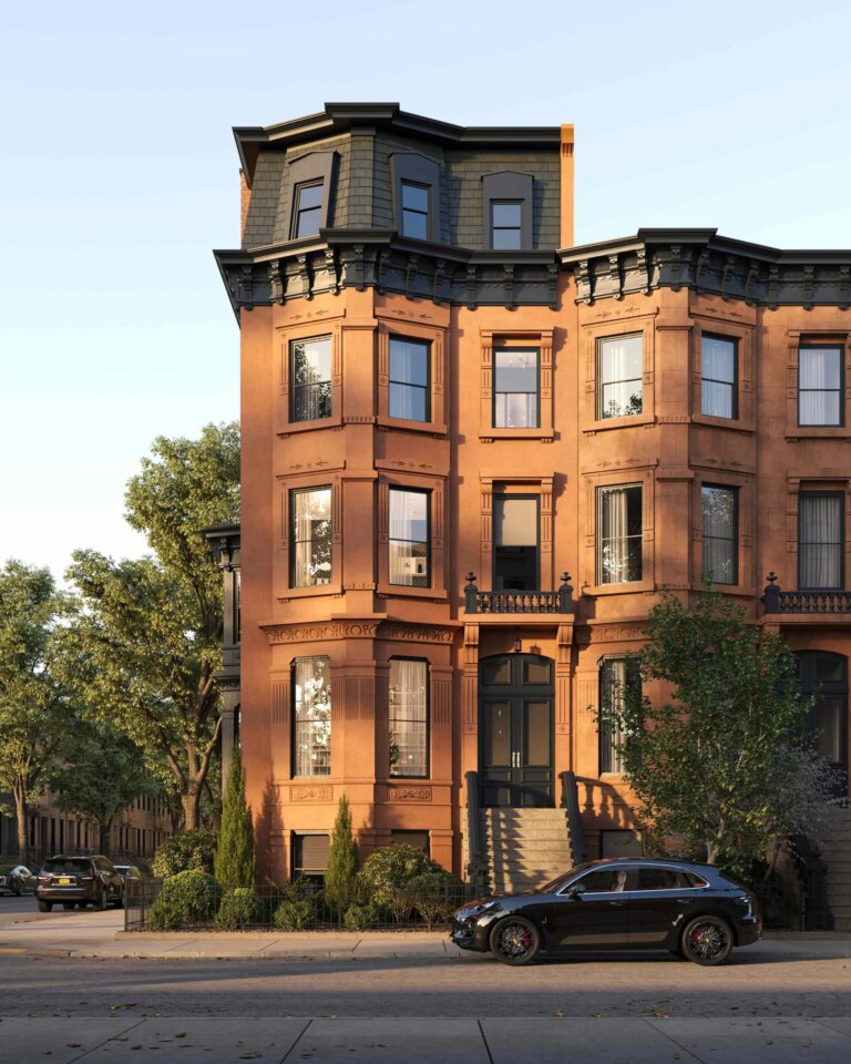 3d render of NYC classic style building on sunset