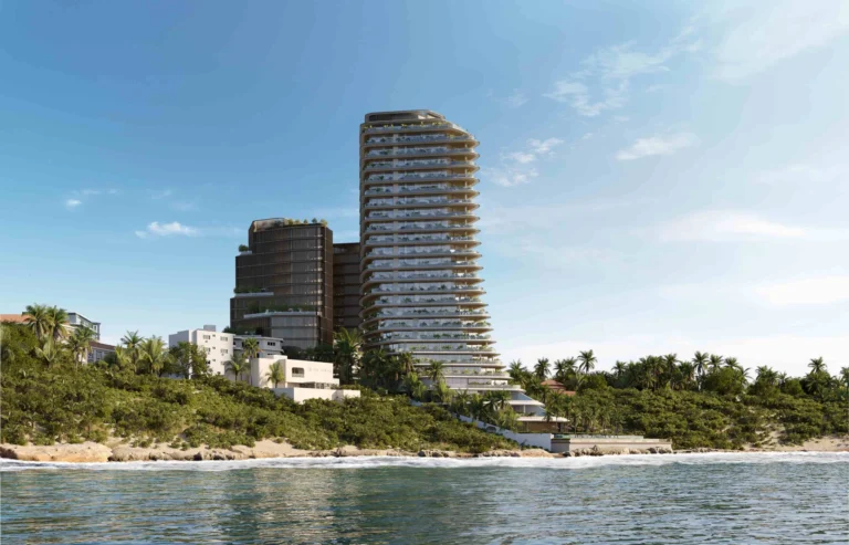 3d exterior render of hotel near the sea by freedes studio