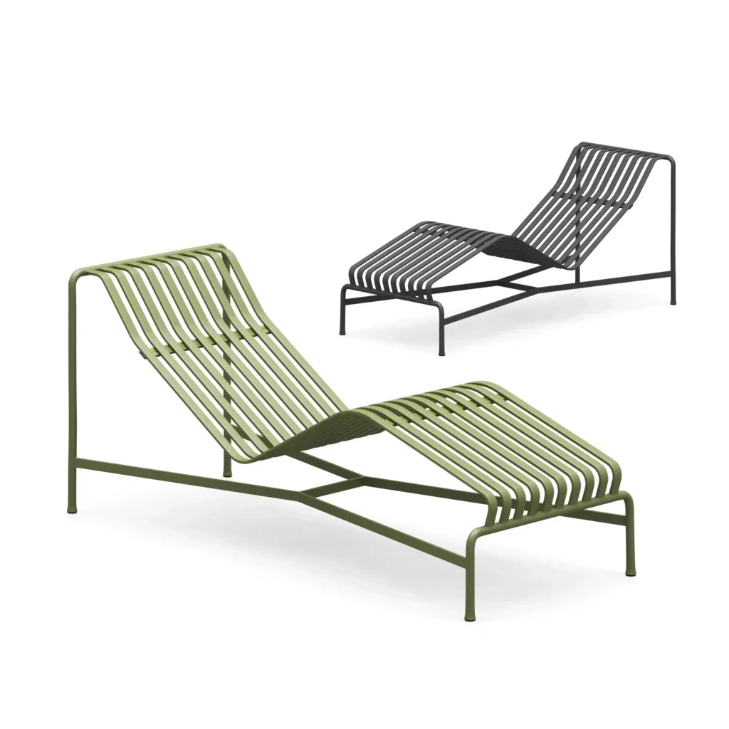 Modélisation 3D d’une chaise longue sur fond vert