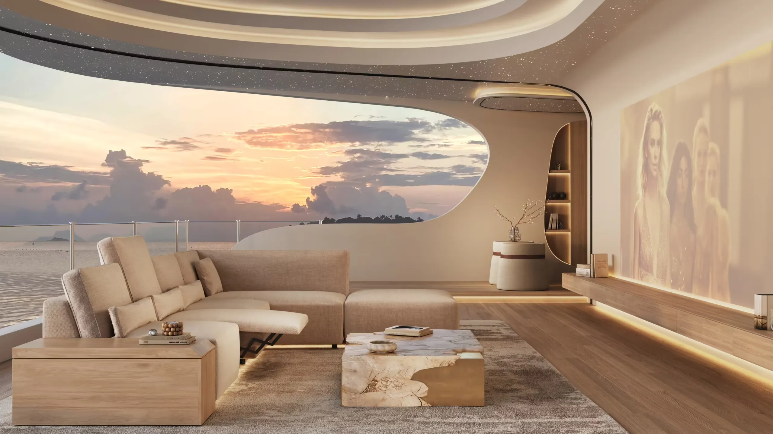 interior 3d visualization of yacht