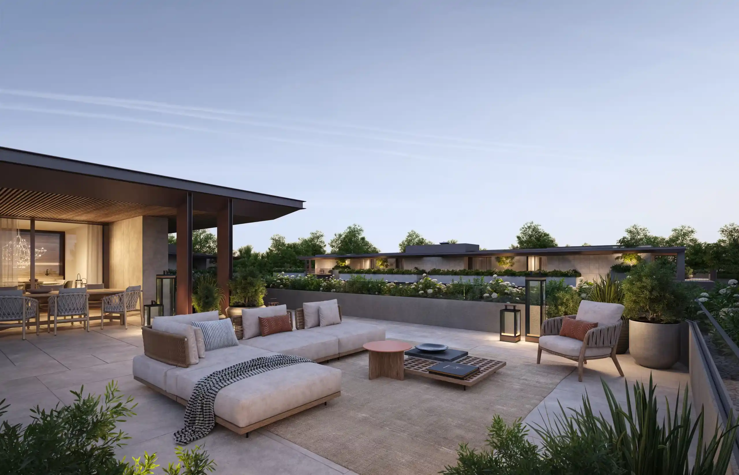 exterior visualization of terrace in twiligh