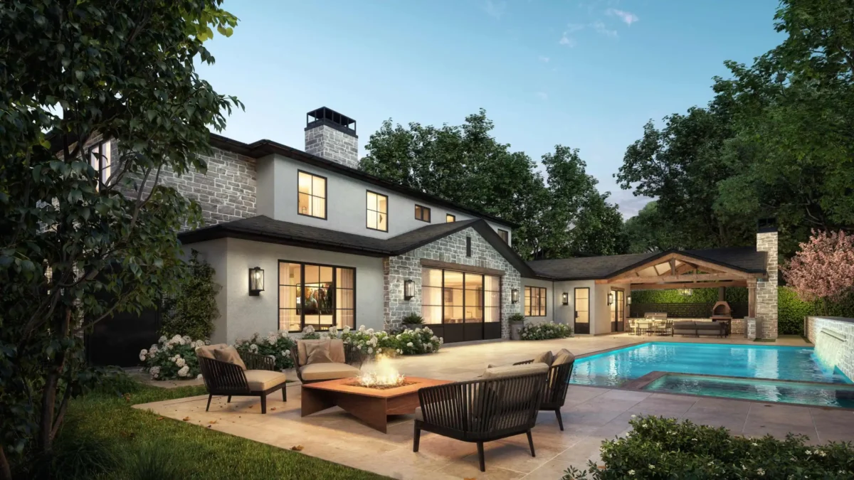3d architectural rendering of the house with pool