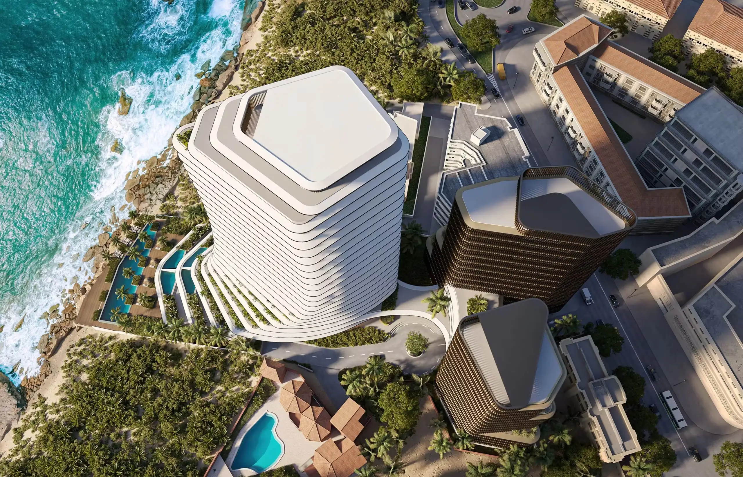 aerial view rendering of hotel