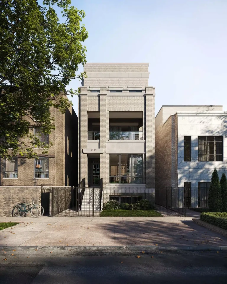 architectural rendering of the townhouse in creamy color