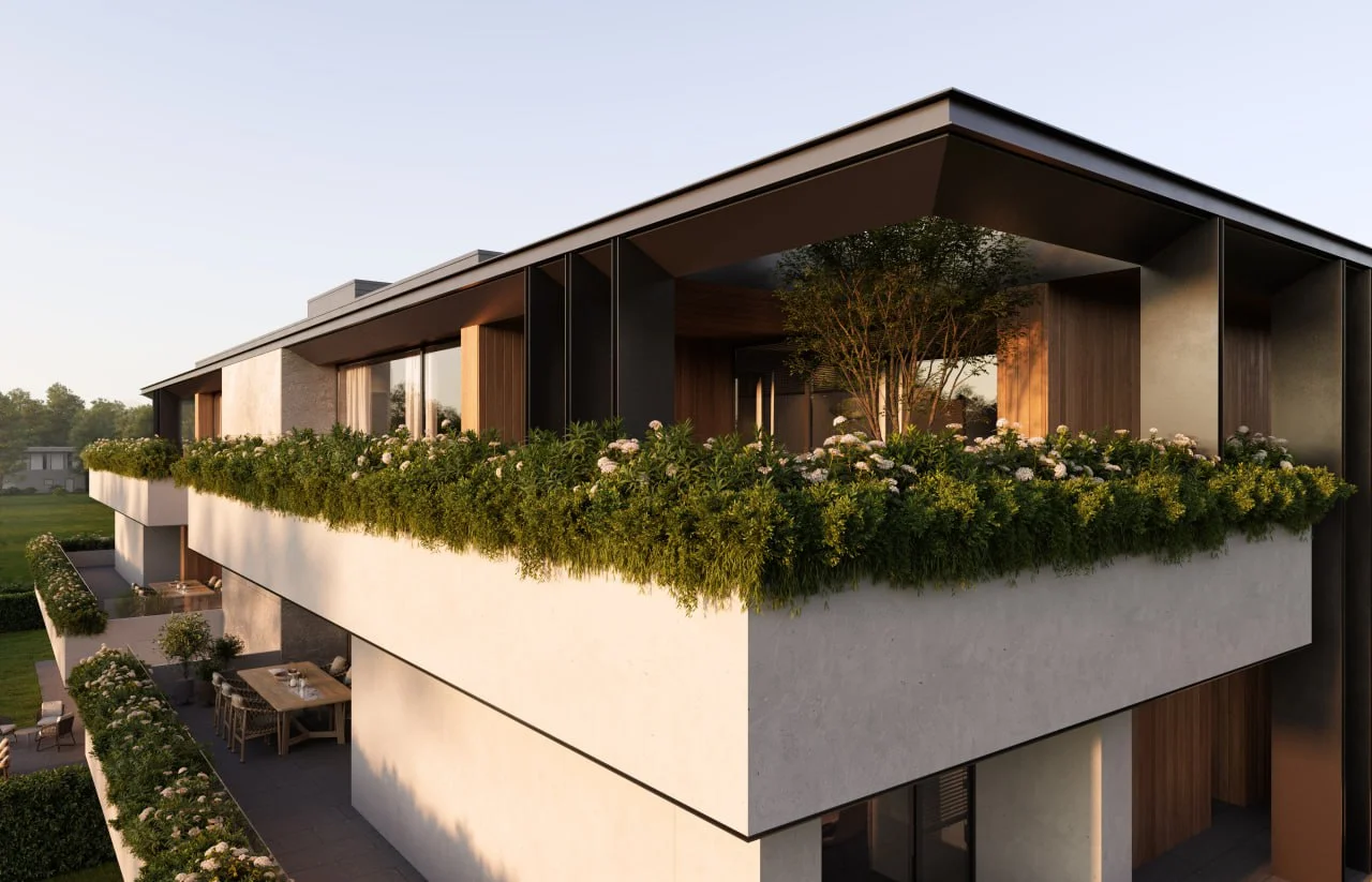 residential rendering in the golden hour