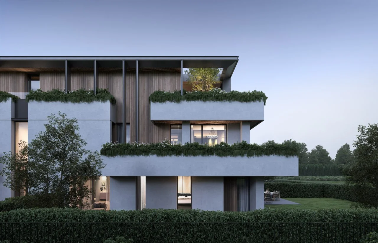 residential rendering in the twilight