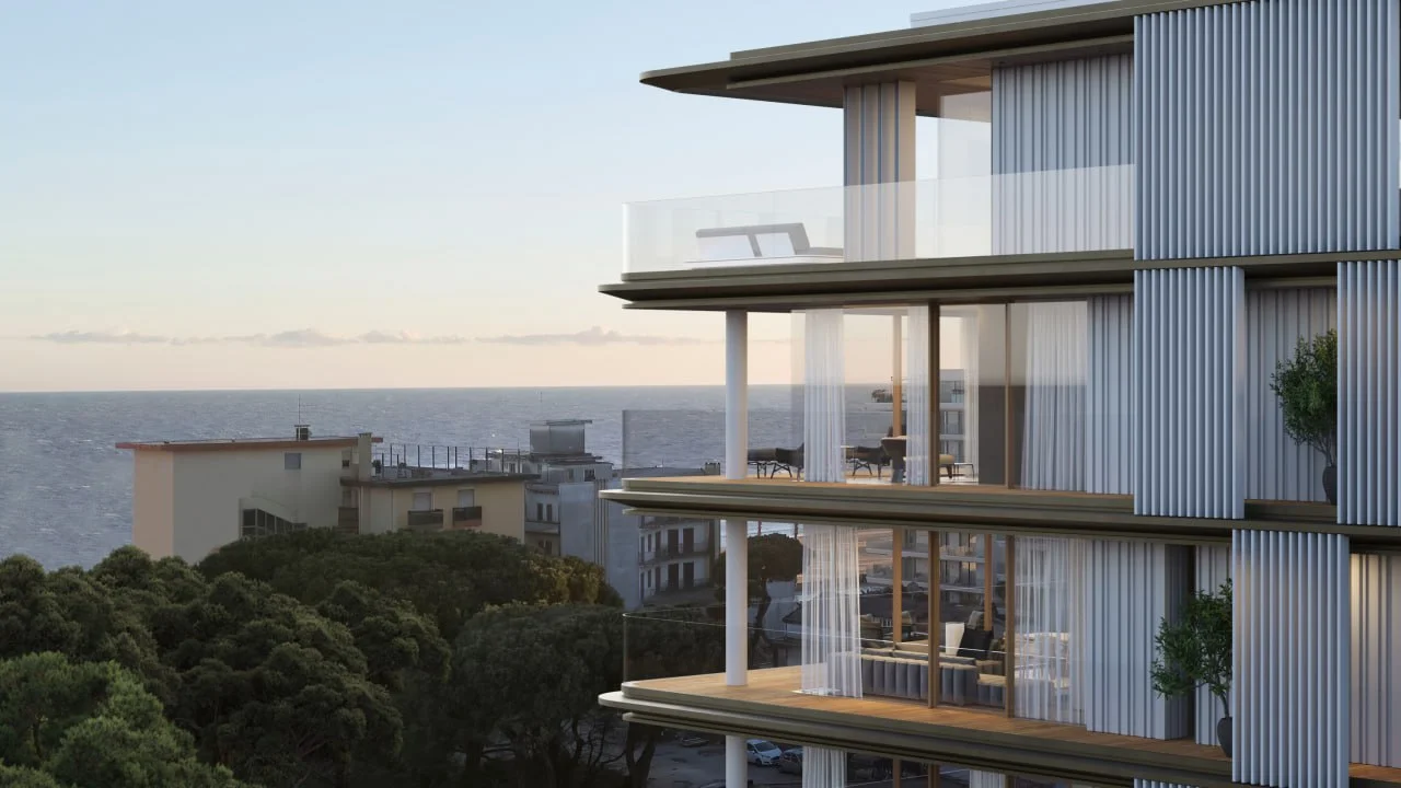exterior visualization of residential building on top levels with view ob the sea