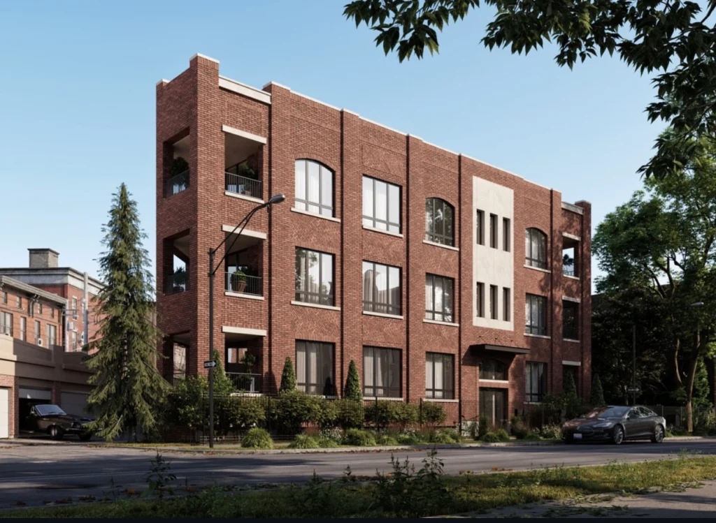 architectural visualization of the building made of brown bricks