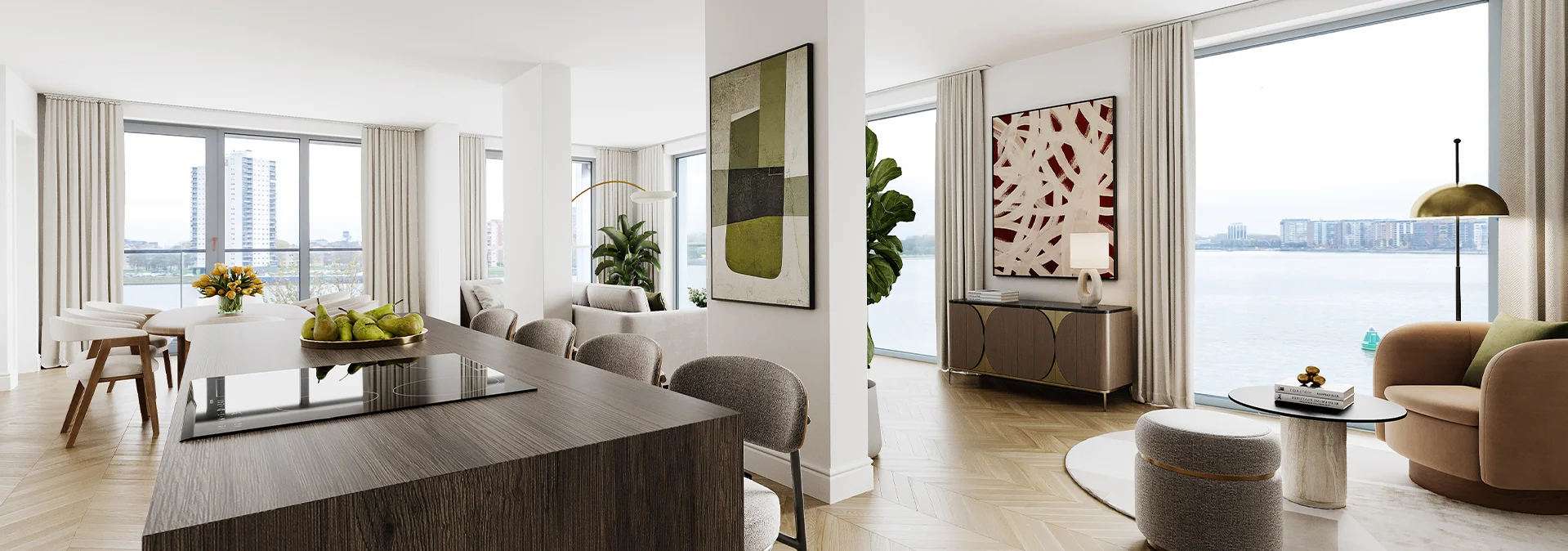 Virtual staging of empty living room for real estate marketing