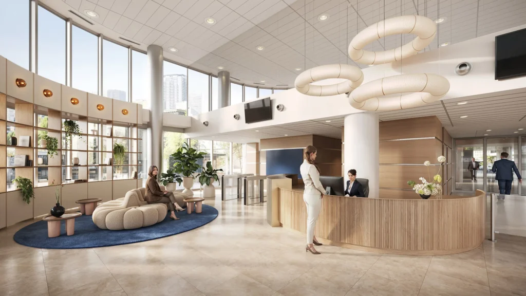 Rendu d’un siège social de luxe pour le groupe Richemont en Suisse, conception Unispace