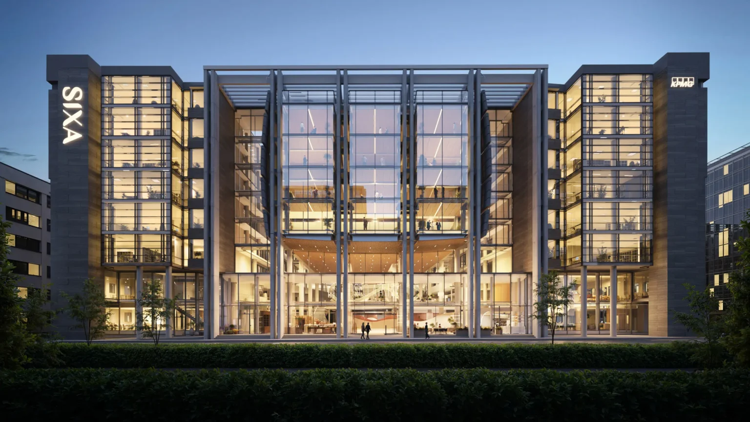 Modern workplace rendering of SIXA offices in Oslo, Norway, designed by Kappe