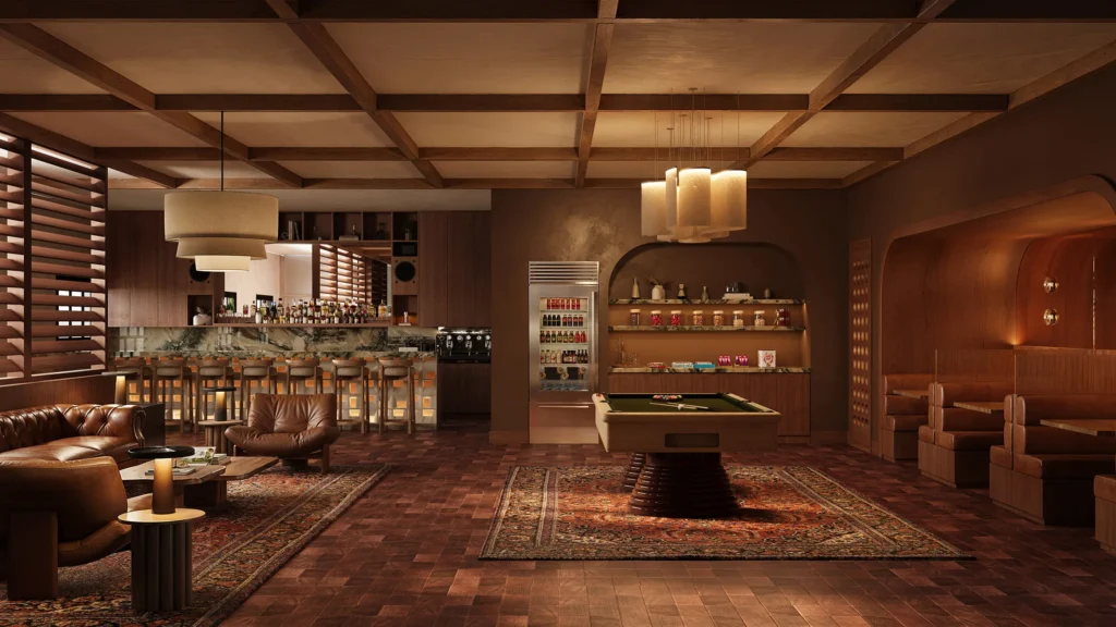 Rendu photoréaliste d’un bar commercial au 2055 S Barrington Avenue, pour Stableford